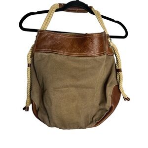 Vintage 90s Gap Hobo Shoulder Bag Brown Canvas Leather Rope Straps